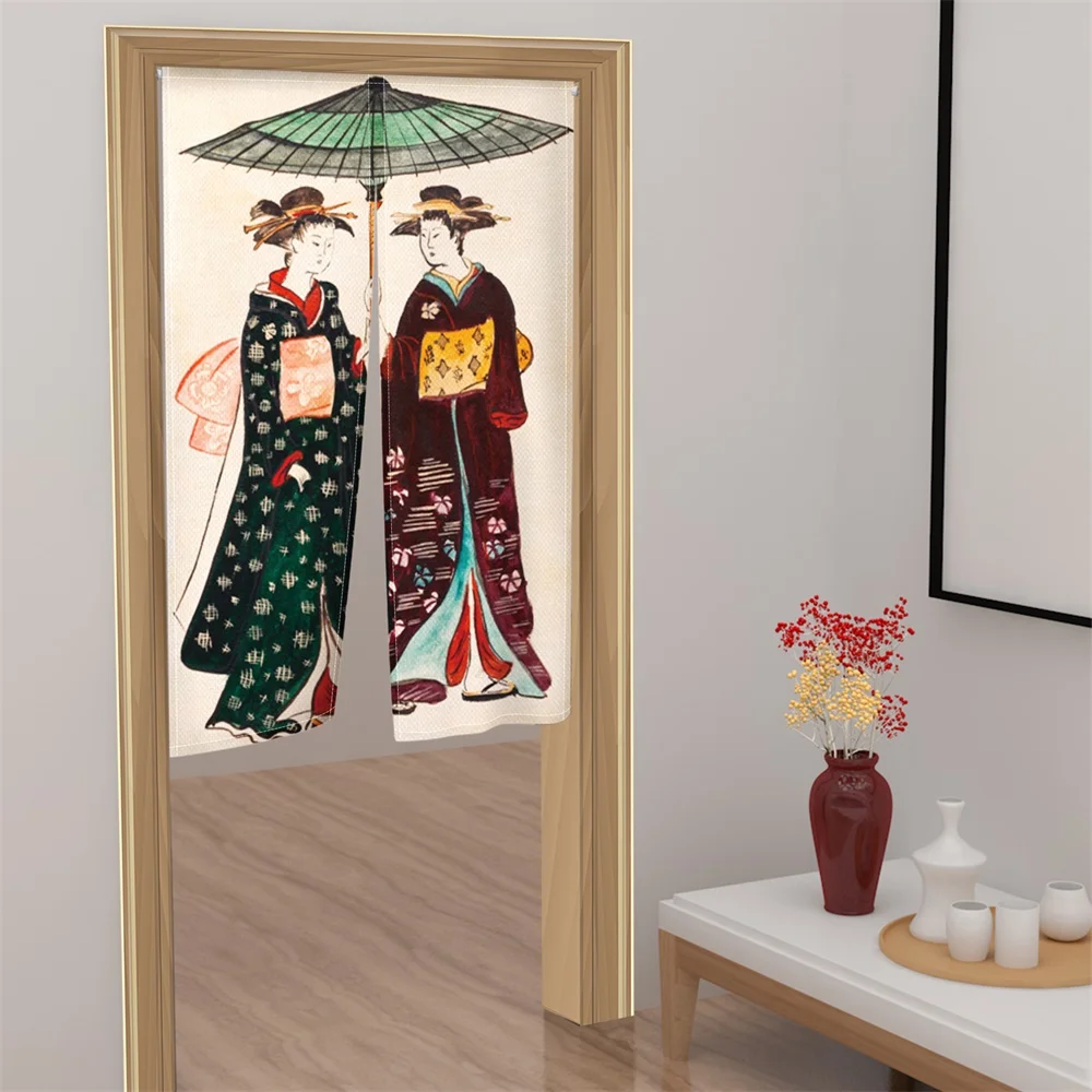 Японская дверная занавеска, Перегородка в виде гейши, Вишневый цвет, Кухонный дверной проем, Традиционное японское украшение, Ресторанная занавеска на заказ 3