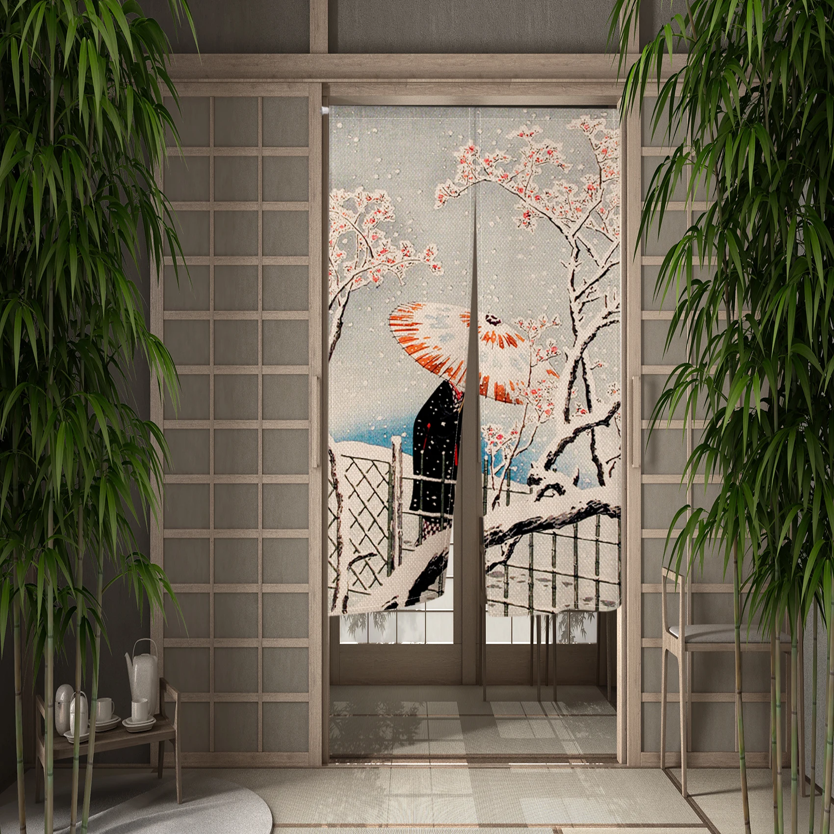 Японская дверная занавеска, Перегородка в виде гейши, Вишневый цвет, Кухонный дверной проем, Традиционное японское украшение, Ресторанная занавеска на заказ 4