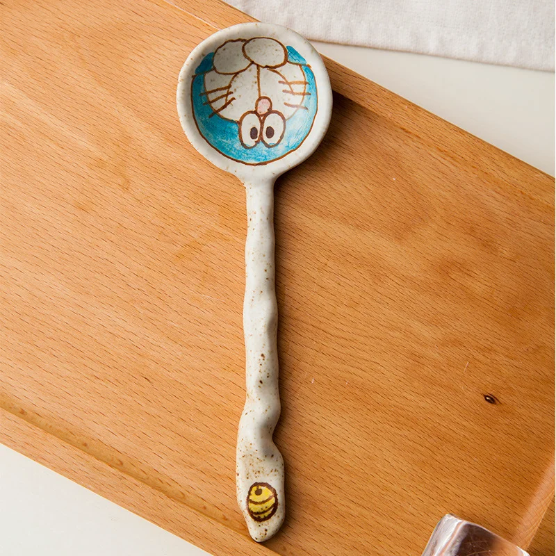 Японская креативная керамическая ложка с мультяшным котом ручной работы, маленькая суповая ложка для десерта, ложка для мороженого, посуда 0