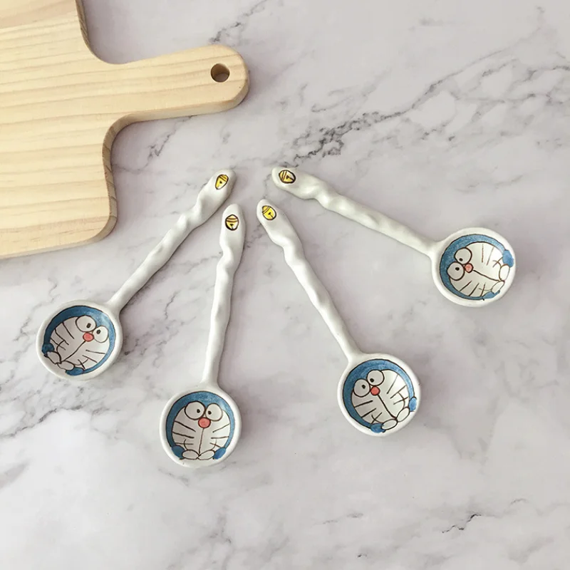 Японская креативная керамическая ложка с мультяшным котом ручной работы, маленькая суповая ложка для десерта, ложка для мороженого, посуда 2