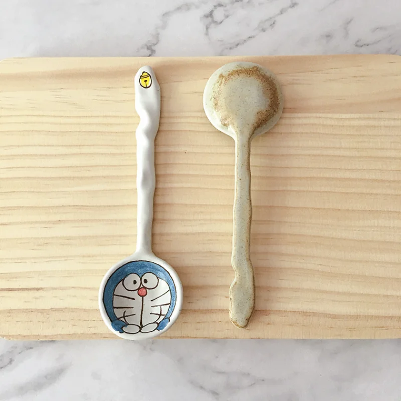 Японская креативная керамическая ложка с мультяшным котом ручной работы, маленькая суповая ложка для десерта, ложка для мороженого, посуда 4