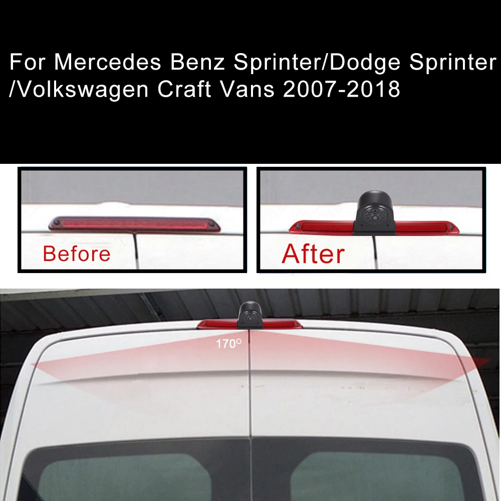 Камера заднего вида стоп-сигнала 170 ° для фургонов Mercedes-Benz Sprinter/Dodge Sprinter/VW Crafter 2007-2018, Крепление на крыше 1