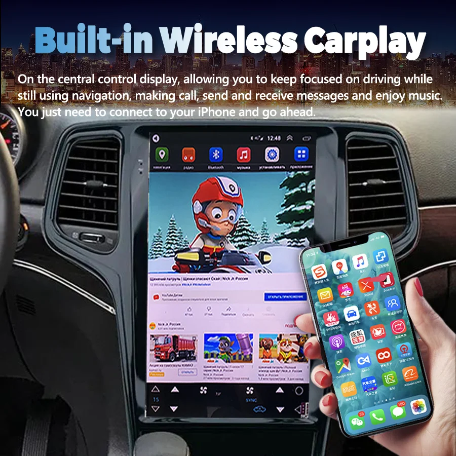 Для Jeep Grand Cherokee 2011 - 2013 Tesla Вертикальный экран 13,6 дюймов Автомобильный радиоприемник GPS Carplay Android 11 Автомобильный мультимедийный видеоплеер 1