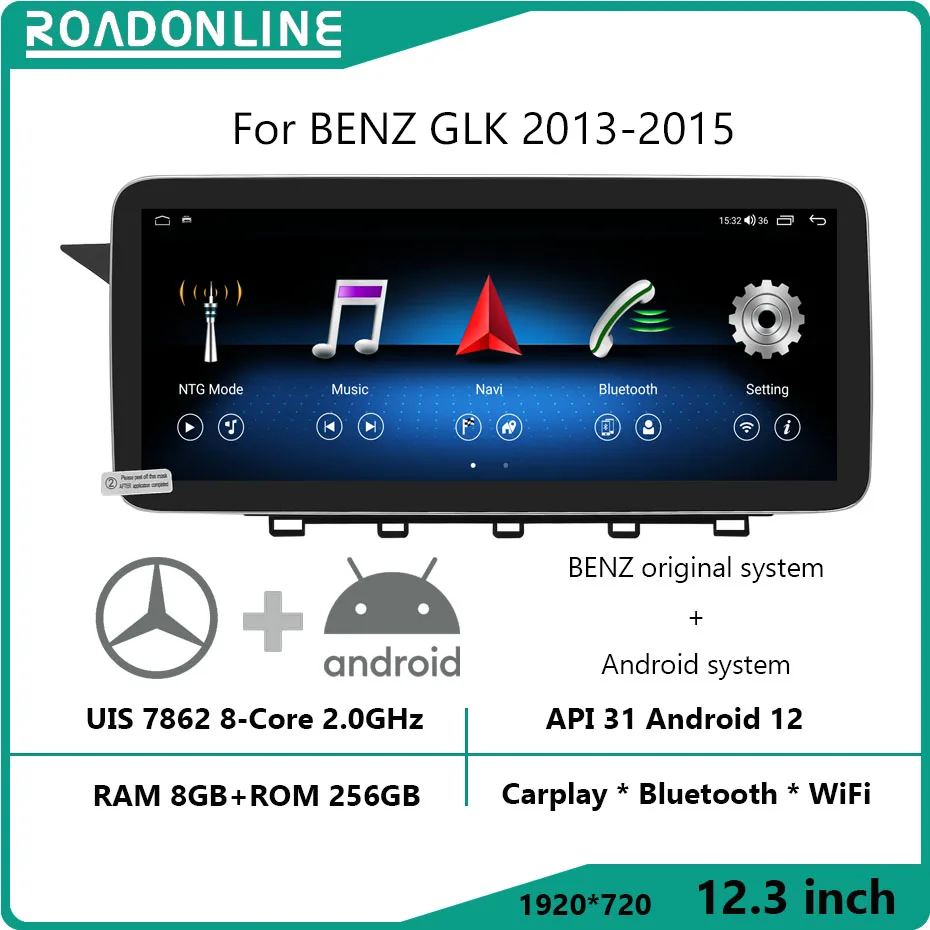 Android 12 1920*720 12.3 дюймов для BENZ GLK 2013-2015 NTG 4.5 Беспроводной автомобильный мультимедийный плеер CarPlay Обновление системы Benz 0