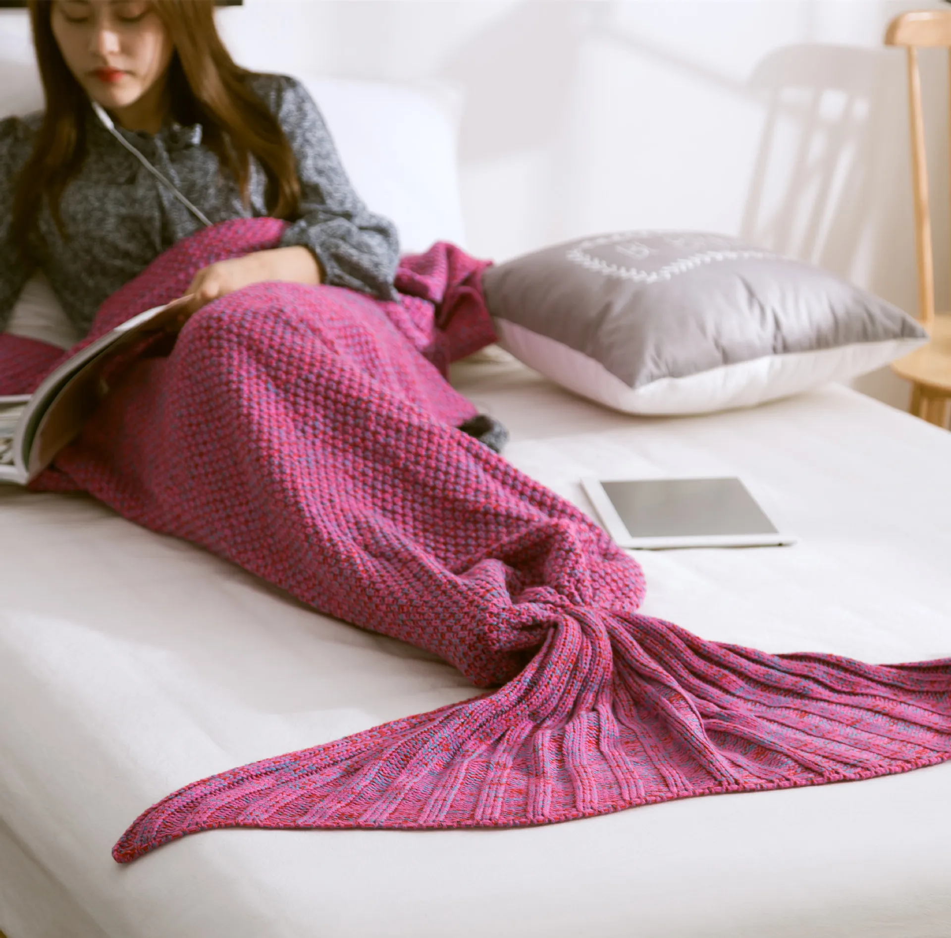 Детское вязаное одеяло с хвостом русалки; Супер Мягкое вязаное детское одеяло с хвостом Русалки для дивана-кровати; Кашемировое теплое одеяло для девочки; 1 шт. 2