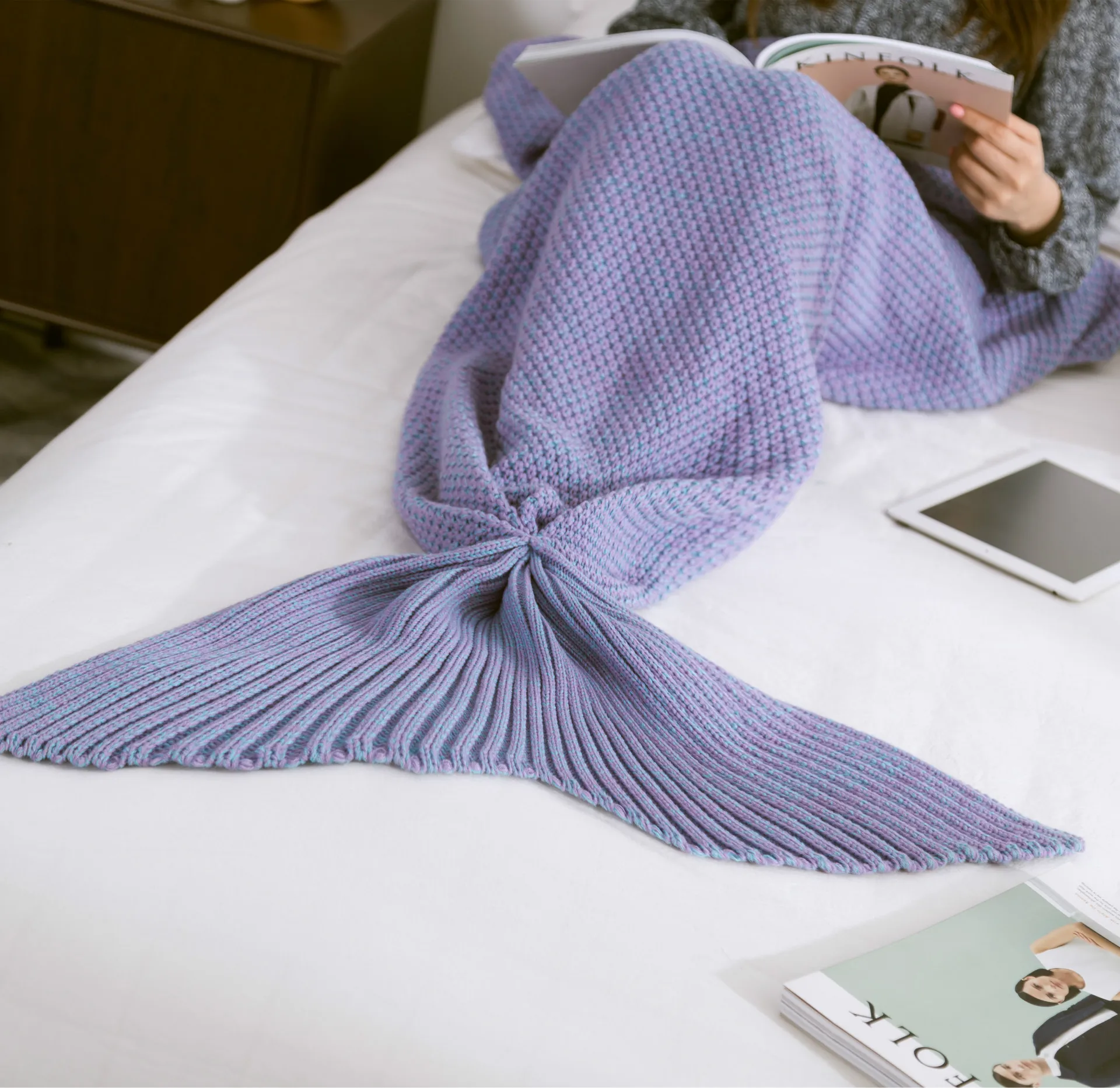 Детское вязаное одеяло с хвостом русалки; Супер Мягкое вязаное детское одеяло с хвостом Русалки для дивана-кровати; Кашемировое теплое одеяло для девочки; 1 шт. 3