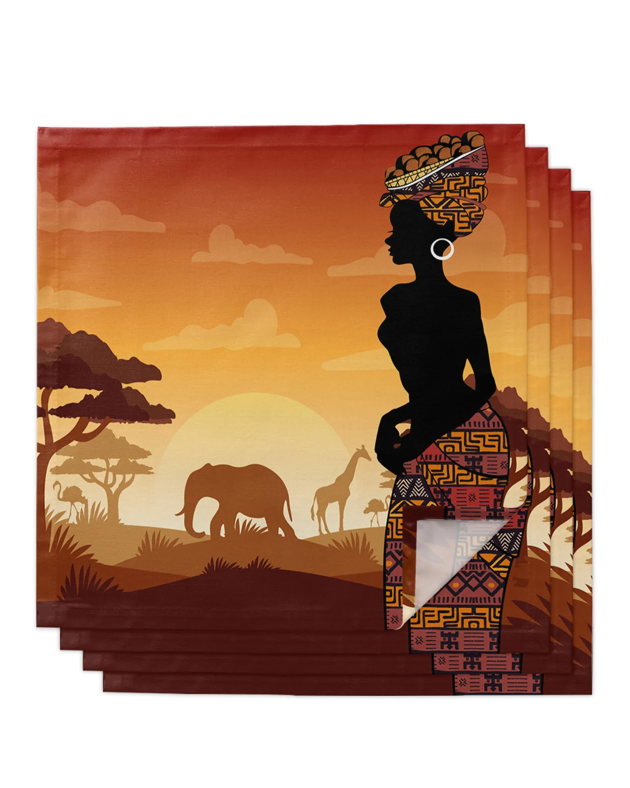 4шт Африканская женщина этнический слон Квадратная 50 см салфетка для стола Украшение вечеринки Свадебная скатерть для сервировки кухонного ужина Салфетки 0