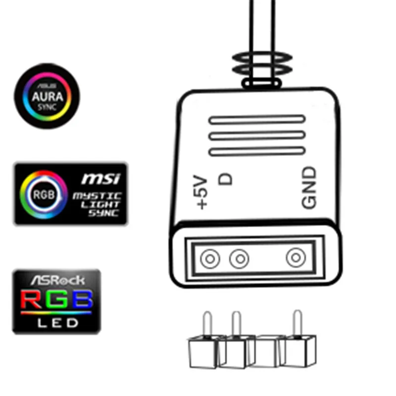 ARGB Разъем-Разветвитель 5V 3 Pin 12V 4pin От 1 до 1/2/3/4 Удлинительный Кабель для ПК Вентилятор Компьютера Материнская Плата AURA RGB Светодиодная Лента 4