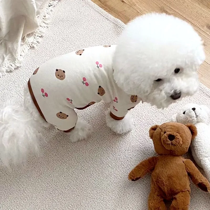 Мультяшный комбинезон, Летняя дышащая одежда для домашних собак, пижамы для маленьких собак, домашняя одежда для щенков йоркширской чихуахуа Ropa Perro 1