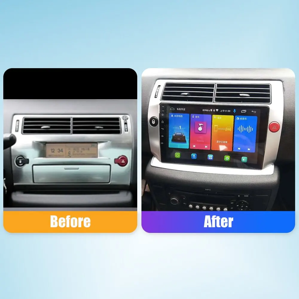 Автомобильное Радио Для Citroen C-Quatre 08-11 2Din Android Восьмиядерный Автомобильный Стерео DVD GPS Навигационный Плеер Мультимедиа Android Auto Carplay 1