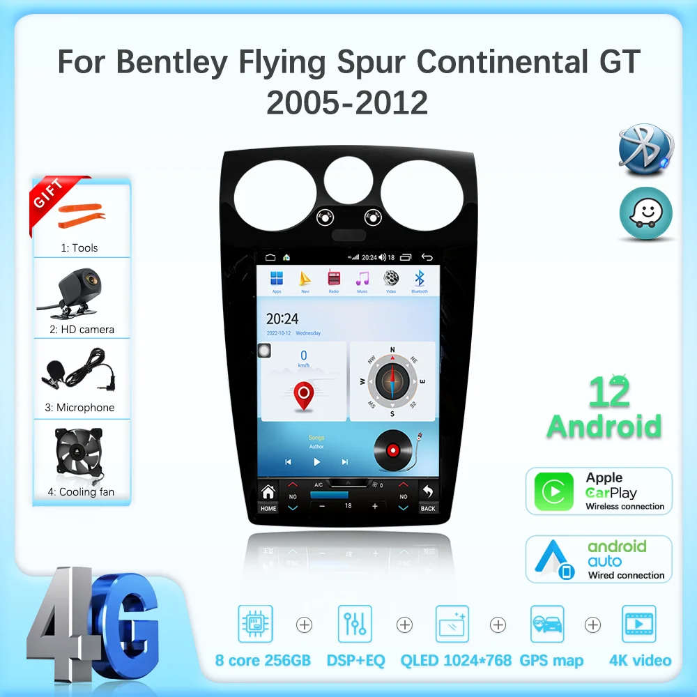 Android 12 Для Bentley Flying Spur Continental 2005-2012 Интеллектуальный Мультимедийный Видеоплеер GPS Радио CarPlay Навигация 256 ГБ 0