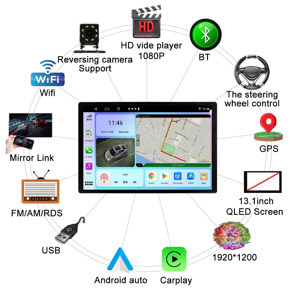 13,1-дюймовое автомобильное радио для спортивного автомобиля Mitsubishi Pajero DVD GPS Навигация Стерео Carplay 2 Din Центральная мультимедиа Android Auto 3