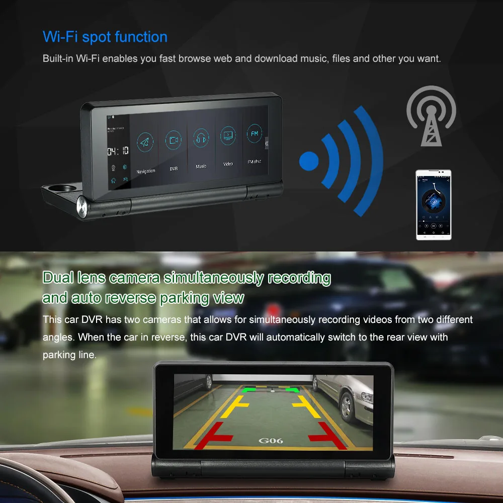 7-дюймовая интеллектуальная система Android, 16 ГБ флэш-памяти, GPS-навигатор, автомобильный видеорегистратор с двумя объективами 1080P, регистратор с бесплатной картой, WiFi BT 5