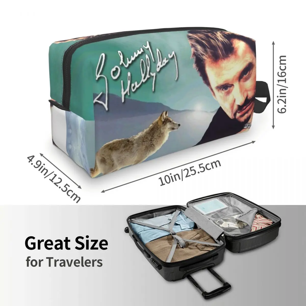 Косметичка Johnny Hallyday для женщин, косметический органайзер для путешествий, Модные сумки для хранения туалетных принадлежностей французской рок-певицы 3