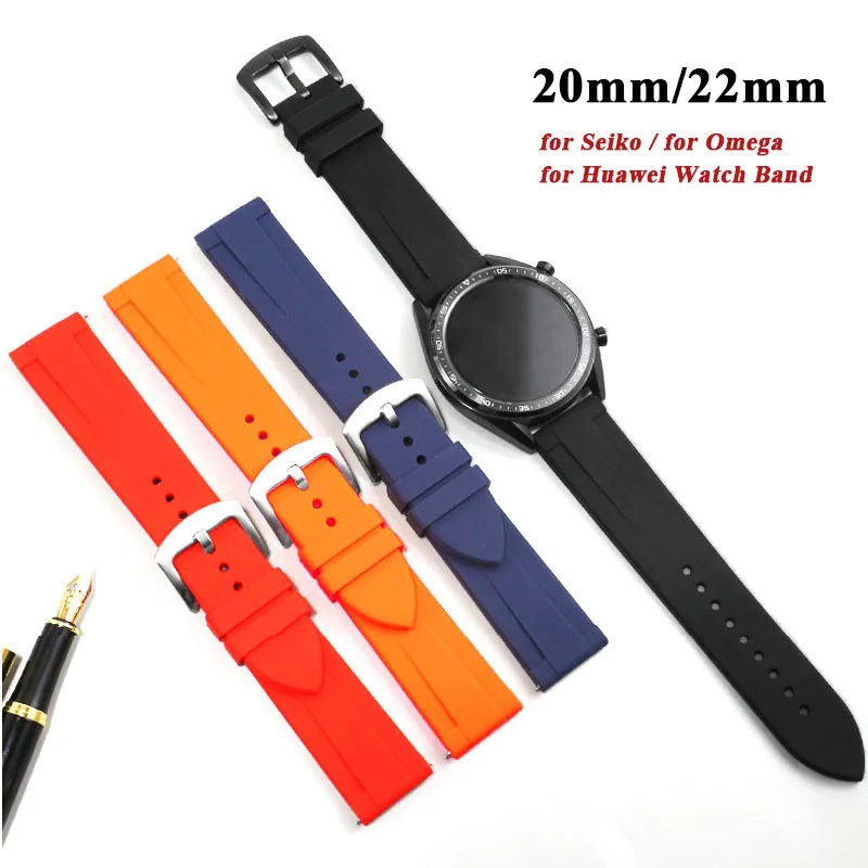 20мм 22мм Силиконовый Ремешок для Samsung Galaxy Watch3/4 40мм 41мм Быстроразъемный Браслет Спортивный Пояс для Дайвинга Huawei Watch GT 46мм 0
