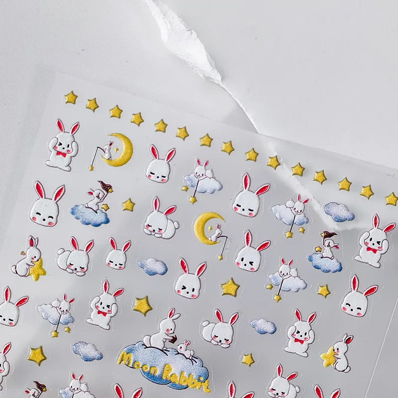 Милый кролик Луна Звезда мультфильм 5D наклейки для ногтей Клейкие украшения для ногтей Прекрасный кролик ноутбук телефон мультяшные наклейки для дневника 2