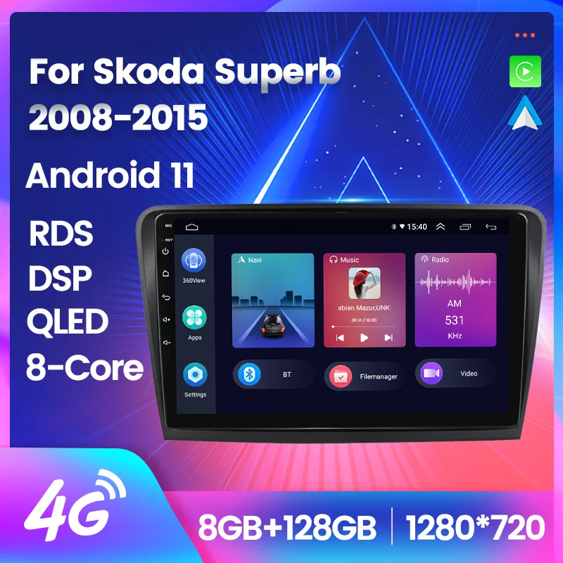 Автомобильный мультимедийный плеер Android 11 с Wi-Fi для Skoda Superb 2008 2009 2010 2012 2013 2014 Carplay GPS-навигация, IPS USB головное устройство 0