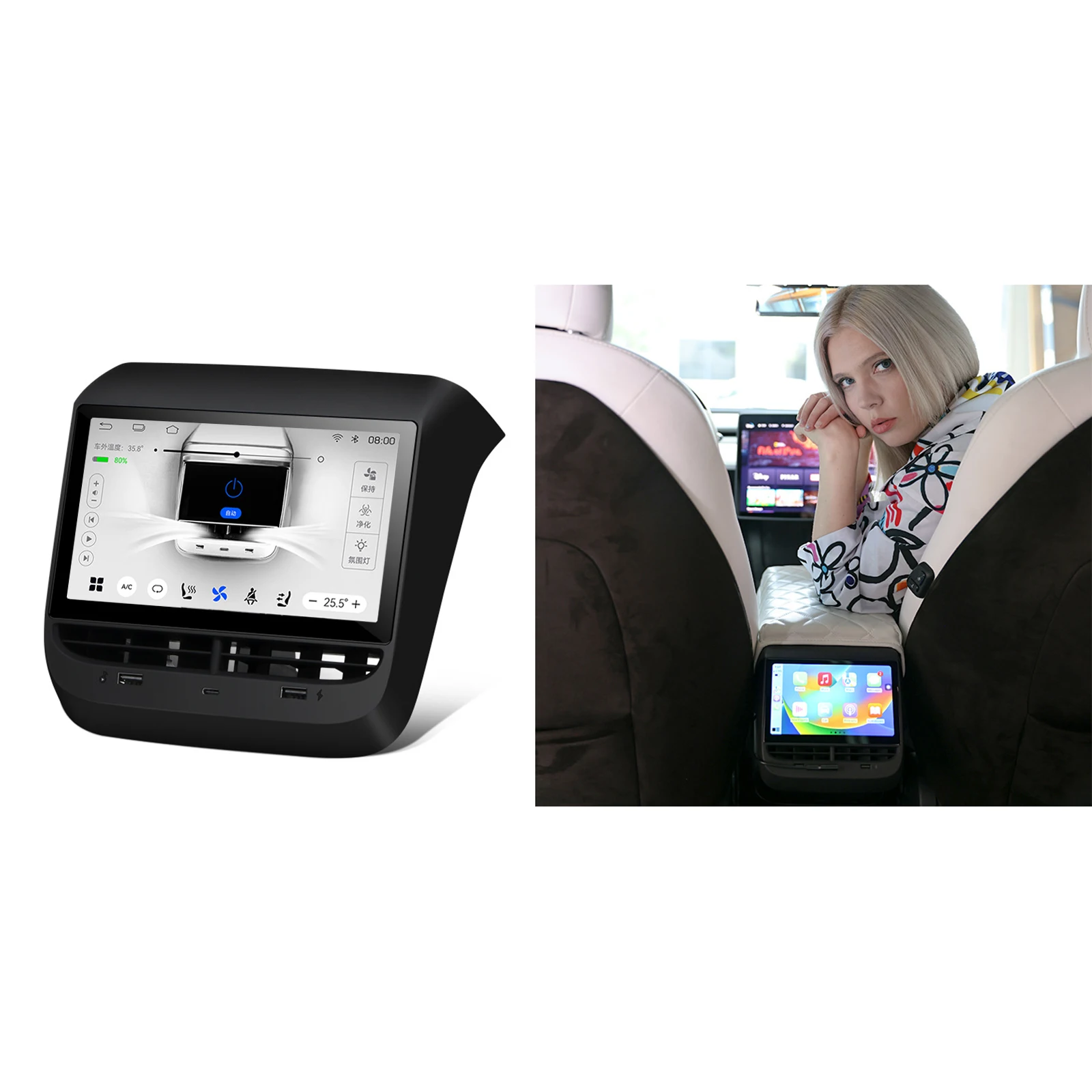 Развлечения для пассажиров на задних сиденьях, кондиционер, климат-контроль для Tesla Model 3 Y, Дисплей управления подогревом заднего сиденья, Экран Carplay 1
