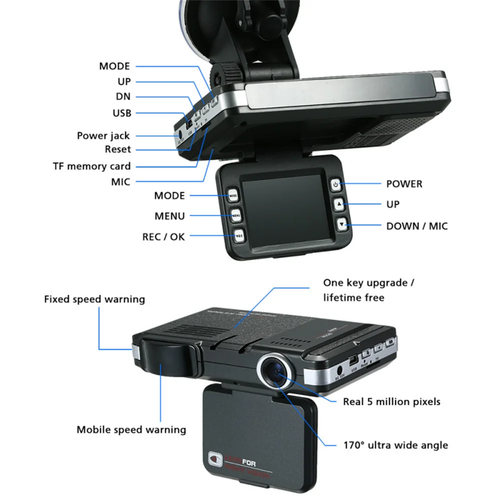 Автомобильный Видеорегистратор 2 в 1 Камера Dash Cam Детектор Скорости Голосовое Оповещение Система Сигнализации Английский Русский Голосовой Радар-Детектор X CT Dash Camera 4