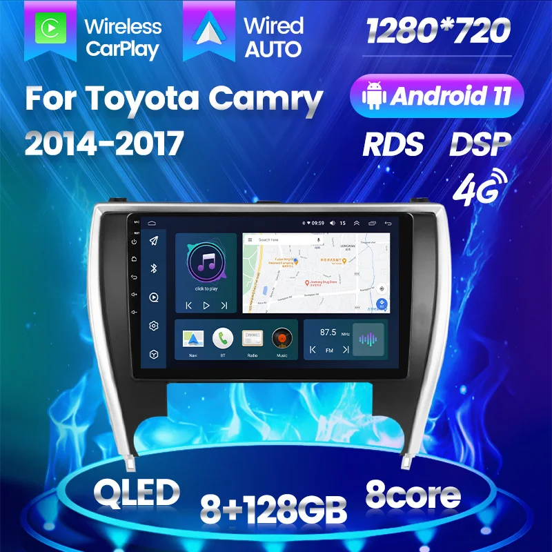 QLED 4G LTE 8G + 128G Android 11 Автомобильный радио Мультимедийный плеер для Toyota Camry 7 XV 50 55 2014 - 2017 GPS стереонавигация Carplay 0