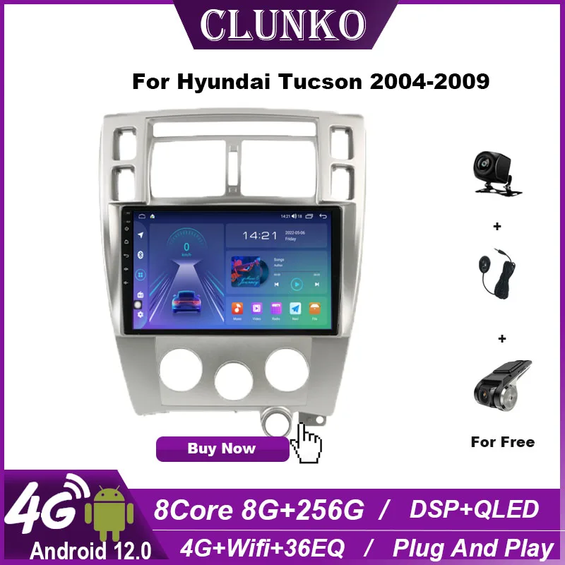 Clunko для Hyundai Tucson 2004 - 2009 Автомобильный радиоприемник на Android, стереосистема, мультимедийный плеер с экраном Tesla Carplay Auto 8G + 256G 4G Bluetooth 0