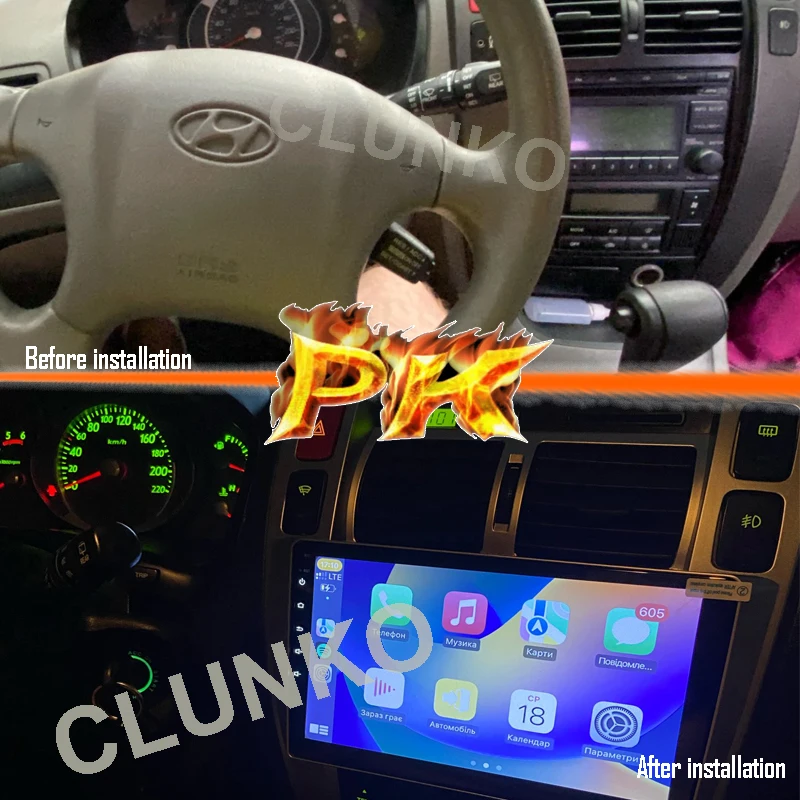 Clunko для Hyundai Tucson 2004 - 2009 Автомобильный радиоприемник на Android, стереосистема, мультимедийный плеер с экраном Tesla Carplay Auto 8G + 256G 4G Bluetooth 1