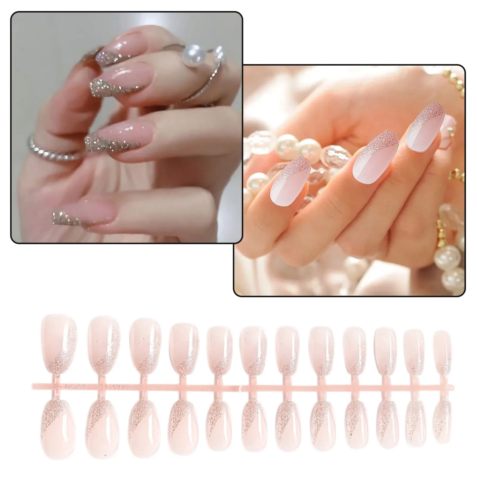 24шт. Нажимные гвозди средней длины, розовые гвозди, глянцевые накладные ногти, полное покрытие ногтей для выпускного вечера 0