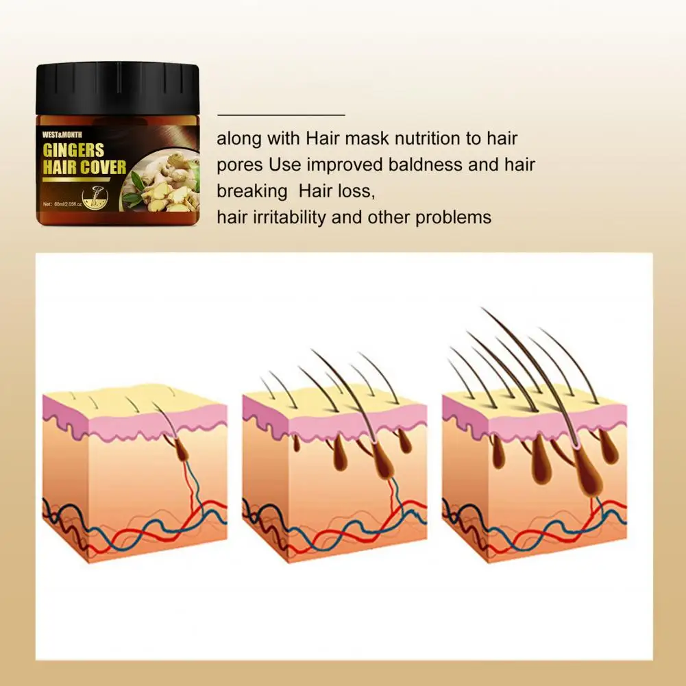 60 мл / коробка Крем для волос с имбирем Легко наносится, уменьшает секущиеся кончики, маска для ухода за волосами с экстрактом трав для ежедневного использования 5