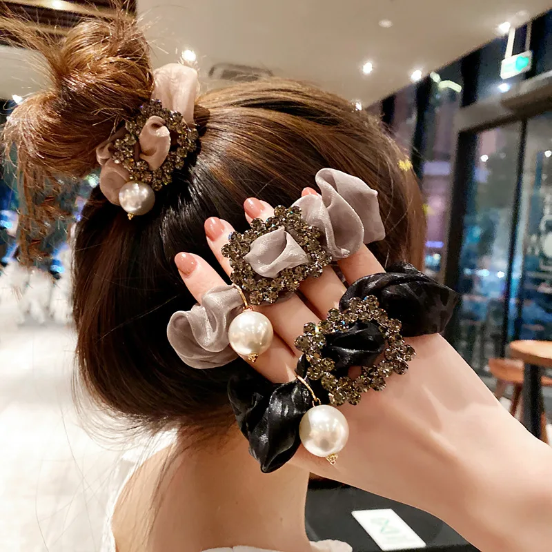 Кольца для волос в кишечнике в корейском стиле, хит продаж, Жемчужные украшения, Веревка для волос для рук, женский Летний Супер Сверкающий головной убор 4