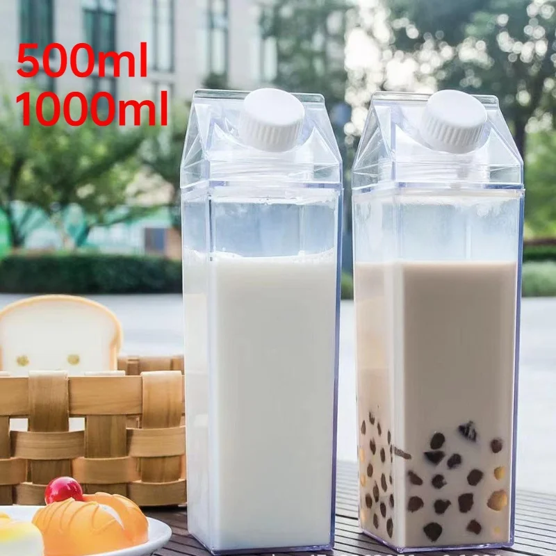 Упаковка для молока, бутылка для воды, Прозрачная пластиковая Портативная Прозрачная коробка для сока, чайные бутылки 500 мл/1000 мл 1