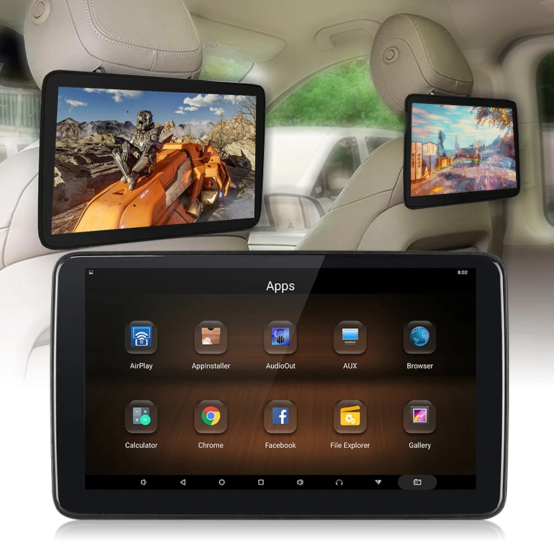 11,6-дюймовый автомобильный подголовник Android, монитор, зеркало, Поддержка подключения BT, FM-мультимедиа, сенсорный экран, видеоплеер на заднем сиденье 4