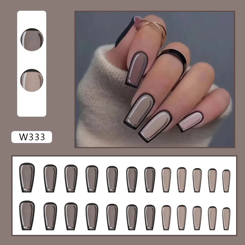 Набор 3D накладных ногтей press on faux ongles длинные французские наконечники в виде гроба, классные принадлежности для маникюра в стиле манга, наборы для накладных акриловых ногтей своими руками 2