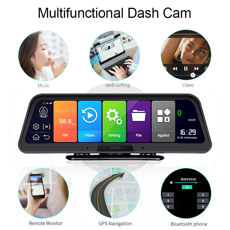 10-Дюймовый Сенсорный экран Android 8.1 Dash Cam 4G DVR 3 в 1 Автомобильная Камера 1080P Dashcam Wifi GPS Навигационный Регистратор 2G RAM /32 ROM 2