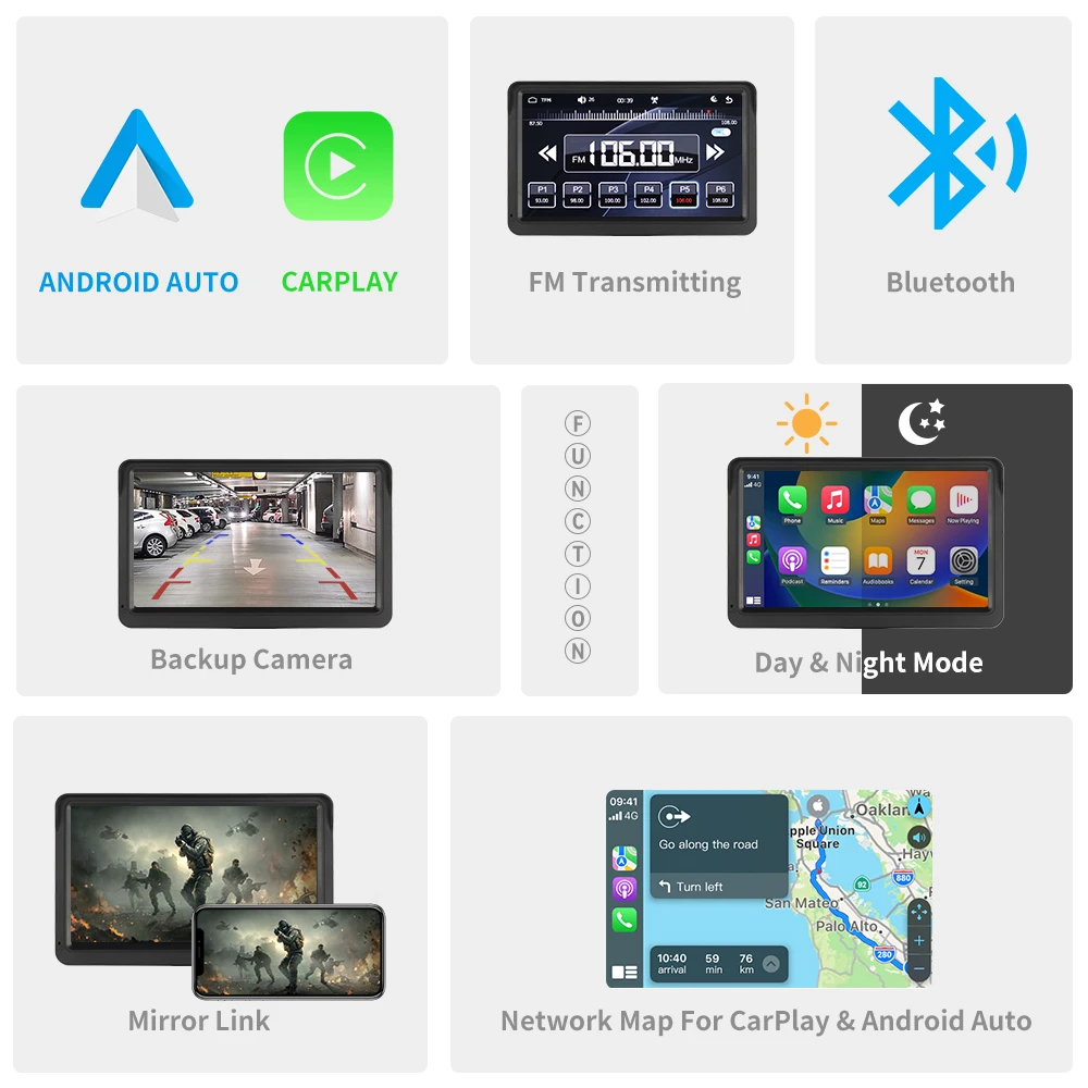 Автомобильный мультимедийный плеер Carplay для iphone Резервная камера Android Автомагнитола Видеомонитор Беспроводной сенсорный экран PND 4