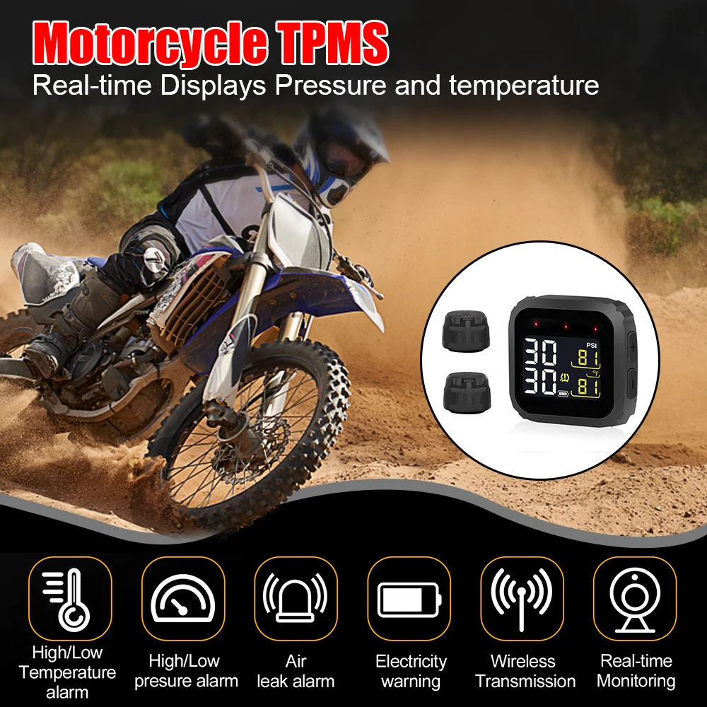 Водонепроницаемые беспроводные внешние датчики ЖК-дисплей Система контроля давления в шинах мотоцикла M3 Moto TPMS в реальном времени 0