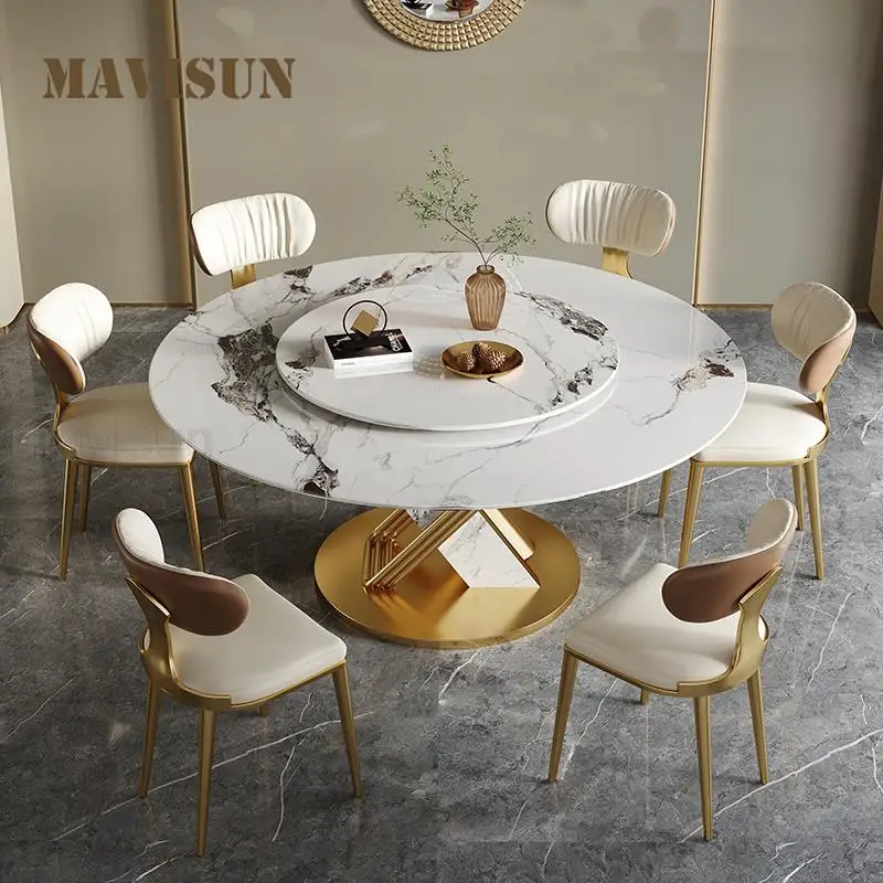 Круглый стол с поворотом на 360 °, Гладкий Поворотный стол, Дизайнерская Обеденная мебель из нержавеющей стали, Кухонный стол и стул из каменной плиты 0