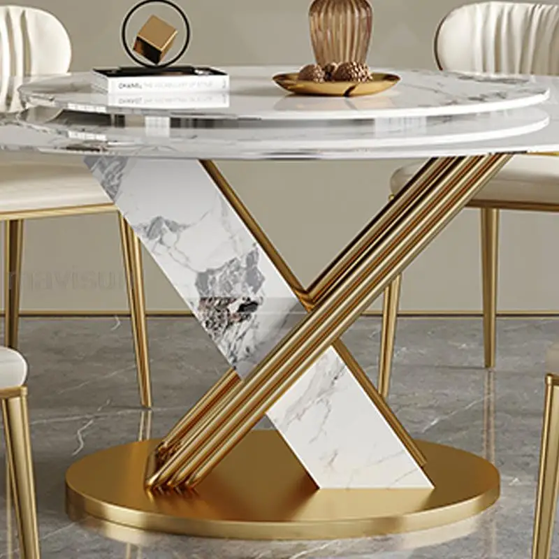 Круглый стол с поворотом на 360 °, Гладкий Поворотный стол, Дизайнерская Обеденная мебель из нержавеющей стали, Кухонный стол и стул из каменной плиты 3