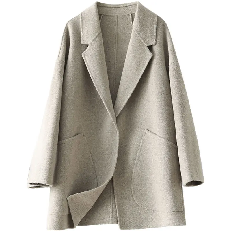 Осенне-зимнее новое шерстяное пальто женское среднего однотонного цвета реглан, утолщающее повседневное шерстяное пальто, свободные Карманы большого размера 0