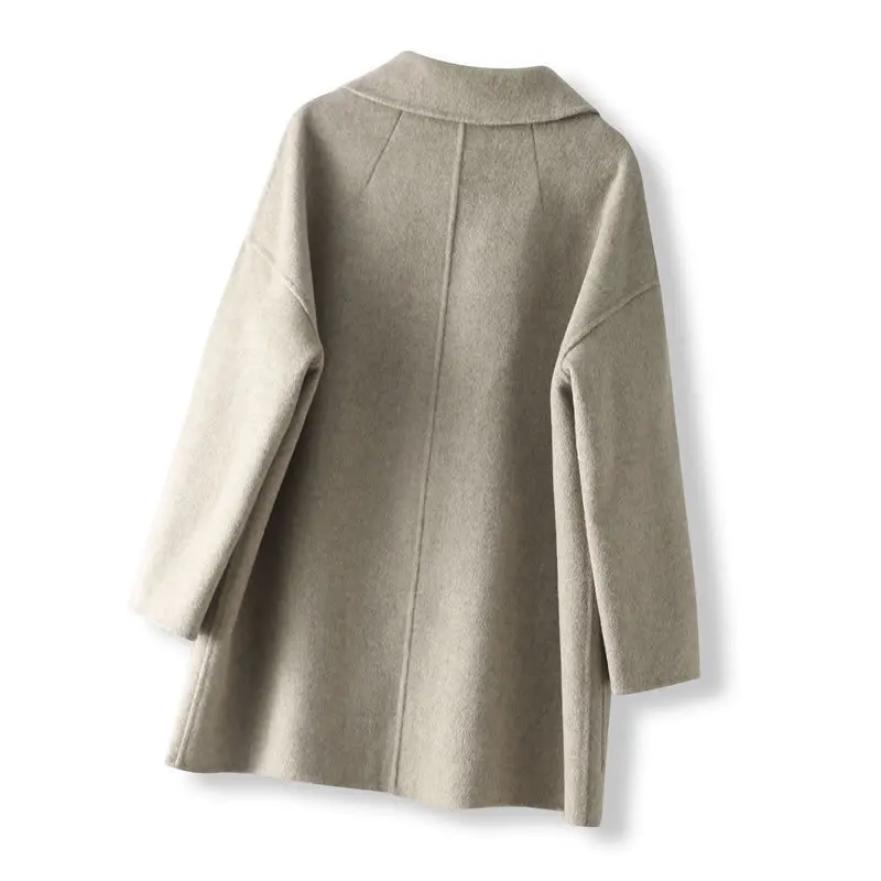 Осенне-зимнее новое шерстяное пальто женское среднего однотонного цвета реглан, утолщающее повседневное шерстяное пальто, свободные Карманы большого размера 1