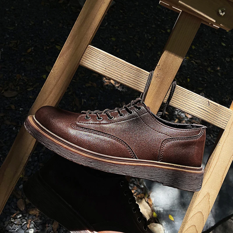 Мужская повседневная обувь с круглым носком, офисная мужская обувь из натуральной кожи, удобная дышащая мужская обувь на шнуровке, классическая официальная обувь 0