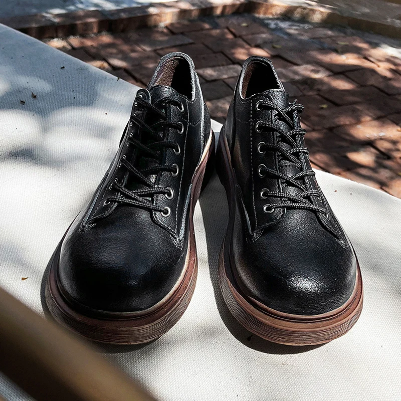 Мужская повседневная обувь с круглым носком, офисная мужская обувь из натуральной кожи, удобная дышащая мужская обувь на шнуровке, классическая официальная обувь 4