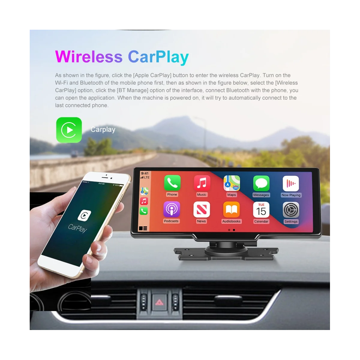 9,3-дюймовый автомобильный зеркальный монитор, запись видео в формате HD, беспроводное подключение Carplay Android, WiFi DVR, GPS Навигационная панель 1