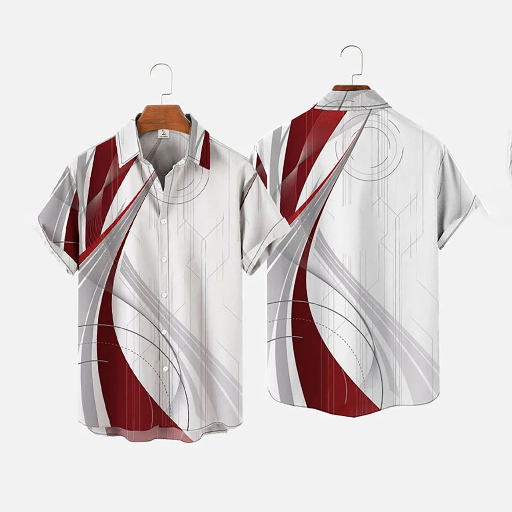 2023 Новая Крутая Цветная Строчка С 3D Принтом, Гавайская Праздничная Мужская Рубашка С коротким рукавом, Высококачественный Летний Повседневный Модный Мужской Топ 1