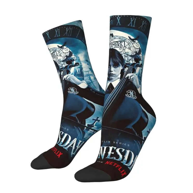 Милые мужские носки в стиле Wednesday Addams в готическом стиле на Хэллоуин, теплые носки для экипажа с 3D-принтом, дышащие носки Унисекс. 1