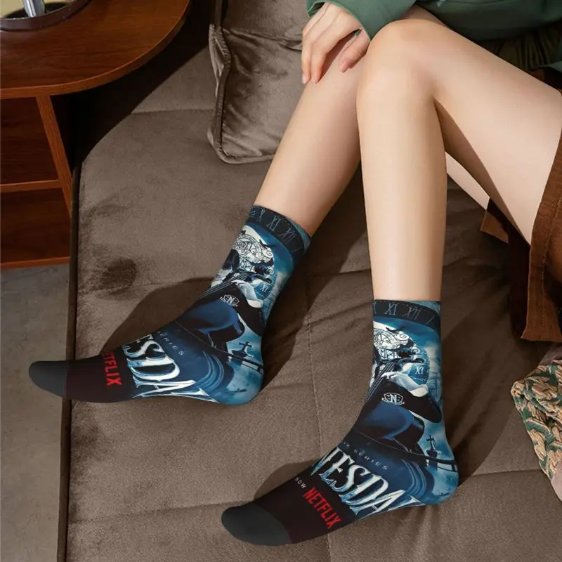 Милые мужские носки в стиле Wednesday Addams в готическом стиле на Хэллоуин, теплые носки для экипажа с 3D-принтом, дышащие носки Унисекс. 5