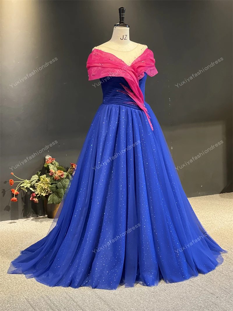 100%Реальные фотографии, Королевское синее вечернее платье с открытыми плечами, Тяжелыми бусинами и цветами, Вечернее платье для выпускного вечера 1