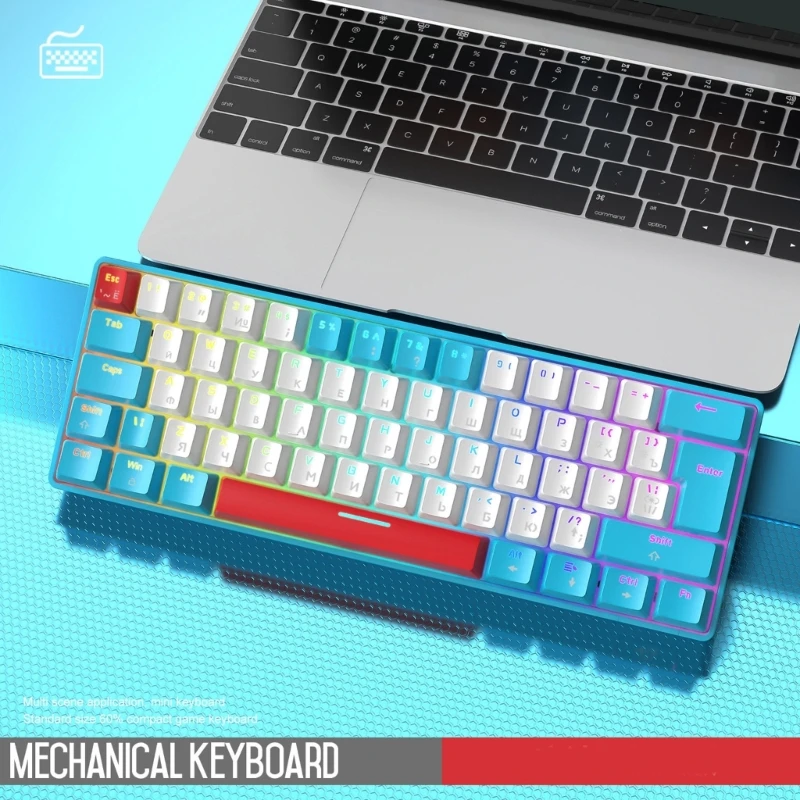 Русская механическая игровая клавиатура T60 Type-C, проводная русская клавиатура, светящаяся 0
