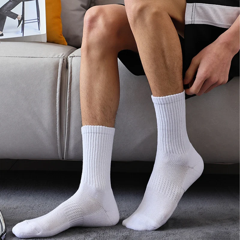 Белые Черные Однотонные Хлопчатобумажные Мужские Носки Разной длины С Нижней частью Полотенца Повседневные Спортивные Баскетбольные Носки для Мужчин Носки Calcetines 5