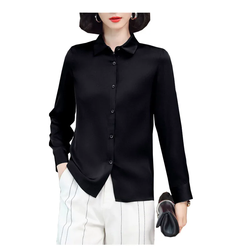 Весенне-летняя женская рубашка с длинными рукавами из атласного триацетата, простой квадратный гладкий топ большого размера, топ 3XL, бесплатная доставка 2