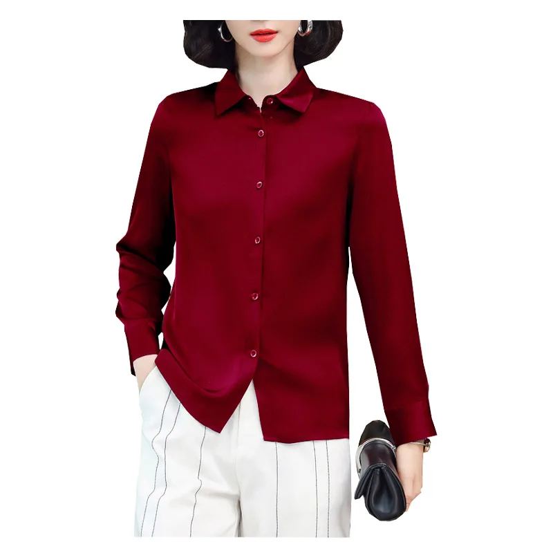Весенне-летняя женская рубашка с длинными рукавами из атласного триацетата, простой квадратный гладкий топ большого размера, топ 3XL, бесплатная доставка 3